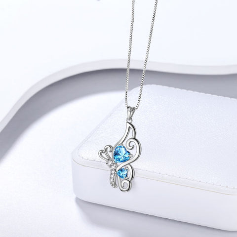 Schmetterlings-Geburtsstein März Aquamarin Halskette Damen Mädchen Schmuck Geburtstagsgeschenk Sterling Silber