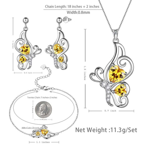 Ensemble de bijoux en Citrine de novembre avec pierre de naissance papillon, 4 pièces, cadeau d'anniversaire pour femmes et filles
