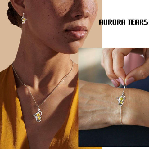 Ensemble de bijoux en Citrine de novembre avec pierre de naissance papillon, 4 pièces, cadeau d'anniversaire pour femmes et filles