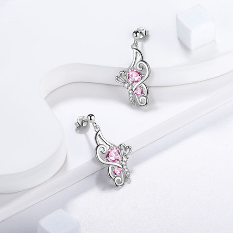 Farfalla Birthstone Ottobre Tormalina Orecchini Donna Ragazza Gioielli Regalo di compleanno Argento sterling