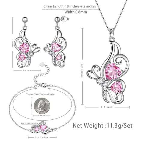 Schmetterlings-Geburtsstein-Schmuckset mit Oktober-Turmalin, 4-teilig, für Damen und Mädchen, Geburtstagsgeschenk