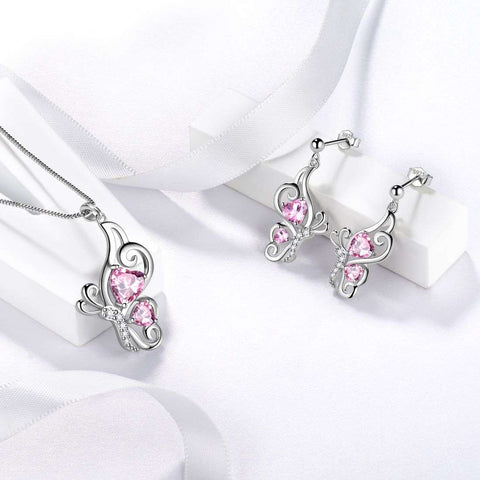 Schmetterlings-Geburtsstein-Schmuckset mit Oktober-Turmalin, 3-teilig, für Damen und Mädchen, Geburtstagsgeschenk