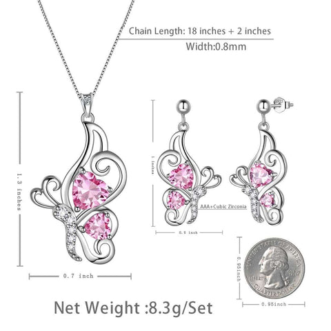 Schmetterlings-Geburtsstein-Schmuckset mit Oktober-Turmalin, 3-teilig, für Damen und Mädchen, Geburtstagsgeschenk