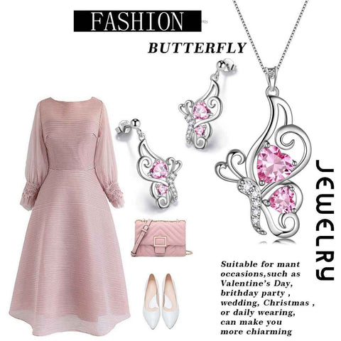 Schmetterlings-Geburtsstein-Schmuckset mit Oktober-Turmalin, 3-teilig, für Damen und Mädchen, Geburtstagsgeschenk