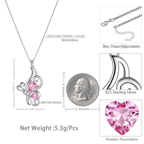 Collana con pietra portafortuna di ottobre e tormalina, collana da donna, gioielli per ragazze, regalo di compleanno, argento sterling