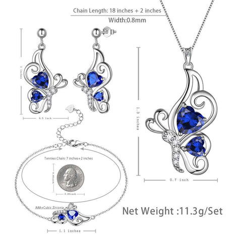 Schmetterlings-Geburtsstein-September-Saphir-Schmuckset, 4-teilig, für Damen und Mädchen, Geburtstagsgeschenk