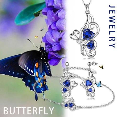 Schmetterlings-Geburtsstein-September-Saphir-Schmuckset, 4-teilig, für Damen und Mädchen, Geburtstagsgeschenk