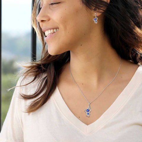 Set di gioielli in zaffiro di settembre con pietre portafortuna a forma di farfalla, regalo di compleanno per ragazze da donna, 3 pezzi