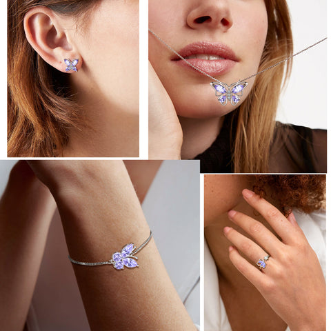 Schmetterlings-Geburtsstein-Juni-Alexandrit-Schmuckset, 5-teiliges Damen- und Mädchen-Geburtstagsgeschenk