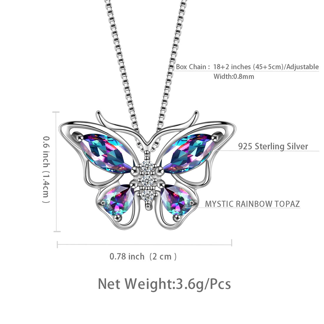 Women Butterfly Pendant Necklace 12 Birthstone CZ 925 Sterling Silver - Necklaces - Aurora Tears