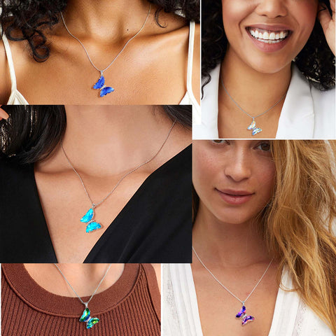 Colar feminino com pingente de borboleta, pedra de nascimento, cristal, joia, presente, prata esterlina 925