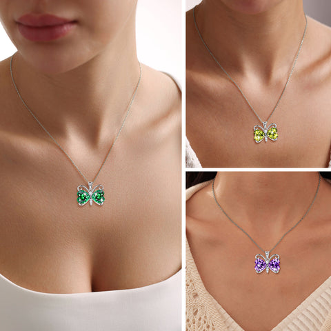 Women Butterfly Necklace Heart Birthstone Pendant Jewelry Birthday Christmas Mother's Day Gift