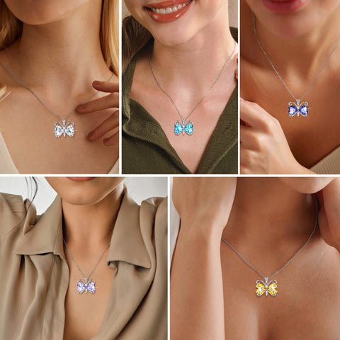 Women Butterfly Necklace Heart Birthstone Pendant Jewelry Birthday Christmas Mother's Day Gift