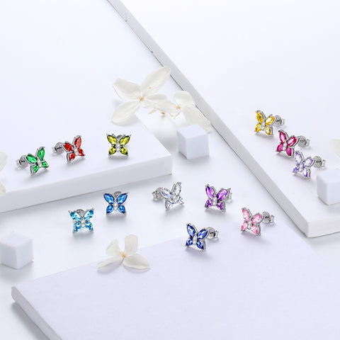 Women Stud Earrings Butterfly Birthstone December Tanzanite Girls Jewelry Birthday Gift