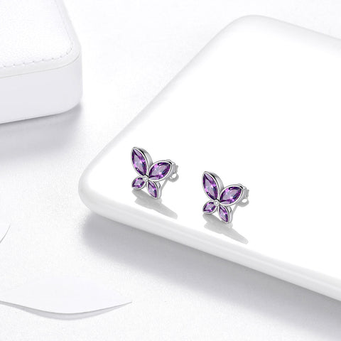 Orecchini a forma di farfalla Birthstone Febbraio Ametista Donne Ragazze Gioielli Regalo di compleanno