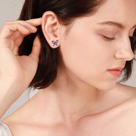 Orecchini a forma di farfalla Birthstone Febbraio Ametista Donne Ragazze Gioielli Regalo di compleanno