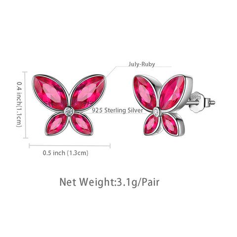 Orecchini a forma di farfalla Birthstone Luglio Ruby Donna Ragazza Gioielli Regalo di compleanno