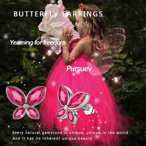 Orecchini a forma di farfalla Birthstone Luglio Ruby Donna Ragazza Gioielli Regalo di compleanno