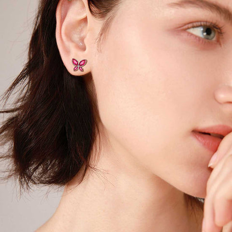 Orecchini a forma di farfalla Birthstone Luglio Ruby Donna Ragazza Gioielli Regalo di compleanno