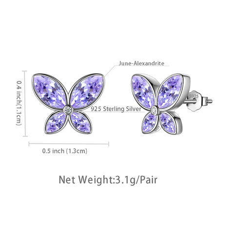 Orecchini a forma di farfalla Birthstone June Alexandrite Donne Ragazze Gioielli Regalo di compleanno