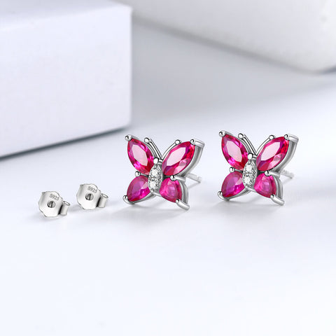 Damen Ohrstecker Schmetterling Geburtsstein Juli Rubin Mädchen Schmuck Geburtstagsgeschenk