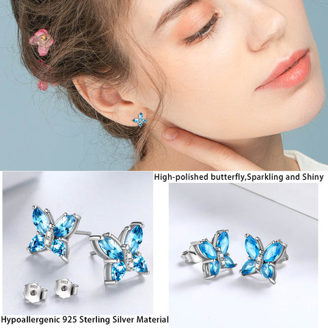 Damen Ohrstecker Schmetterling Geburtsstein März Aquamarin Mädchen Schmuck Geburtstagsgeschenk
