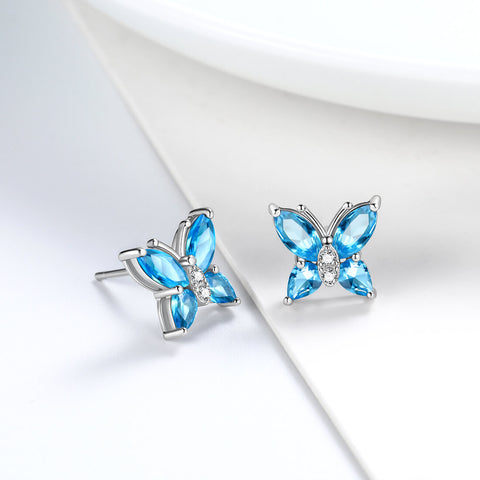 Damen Ohrstecker Schmetterling Geburtsstein März Aquamarin Mädchen Schmuck Geburtstagsgeschenk