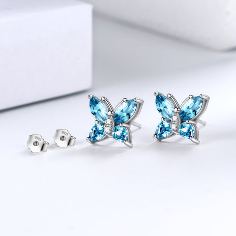 Damen Ohrstecker Schmetterling Geburtsstein März Aquamarin Mädchen Schmuck Geburtstagsgeschenk