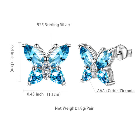 Damen Ohrstecker Schmetterling Geburtsstein März Aquamarin Mädchen Schmuck Geburtstagsgeschenk