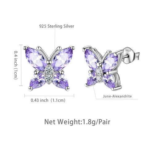 Orecchini da donna Farfalla Birthstone Giugno Alexandrite Girl Regalo gioielli