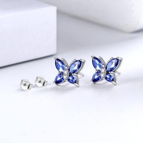 Women Stud Earrings Butterfly Birthstone December Tanzanite Girls Jewelry Birthday Gift