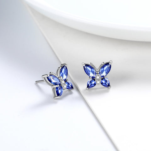Women Stud Earrings Butterfly Birthstone December Tanzanite Girls Jewelry Birthday Gift