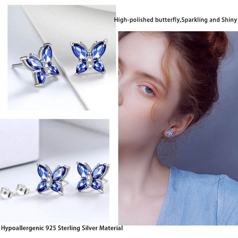 Women Stud Earrings Butterfly Birthstone December Tanzanite Girls Jewelry Birthday Gift