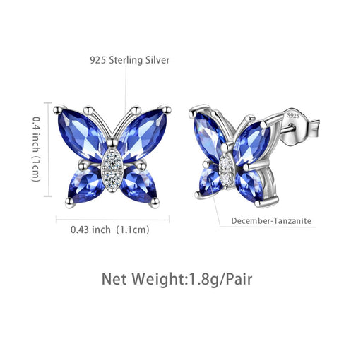 Women Stud Earrings Butterfly Birthstone December Tanzanite Girls Jewelry Birthday Gift