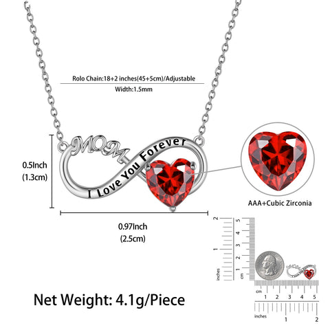 Women Infinity Heart Necklace for Mom January Birthstone Necklace Garnet Red Pendant 925 Sterling Silver Jewelry Birthday Mother's Day Gifts - Aurora Tears