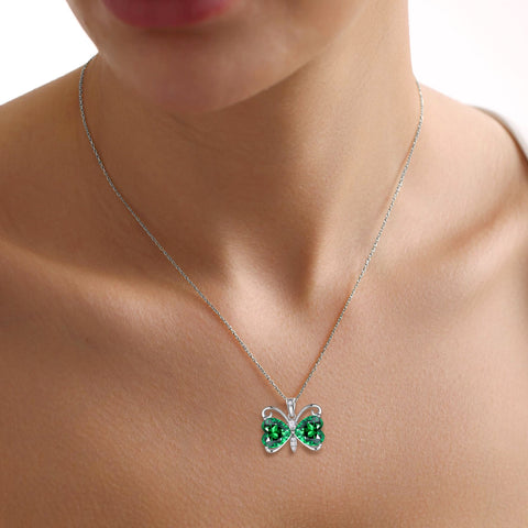 Women Green Butterfly Necklace Heart May Birthstone Necklace Emerald Pendant Jewelry Christmas Birthday Mother's Day Gift for Mom Grandma Wife - Aurora Tears