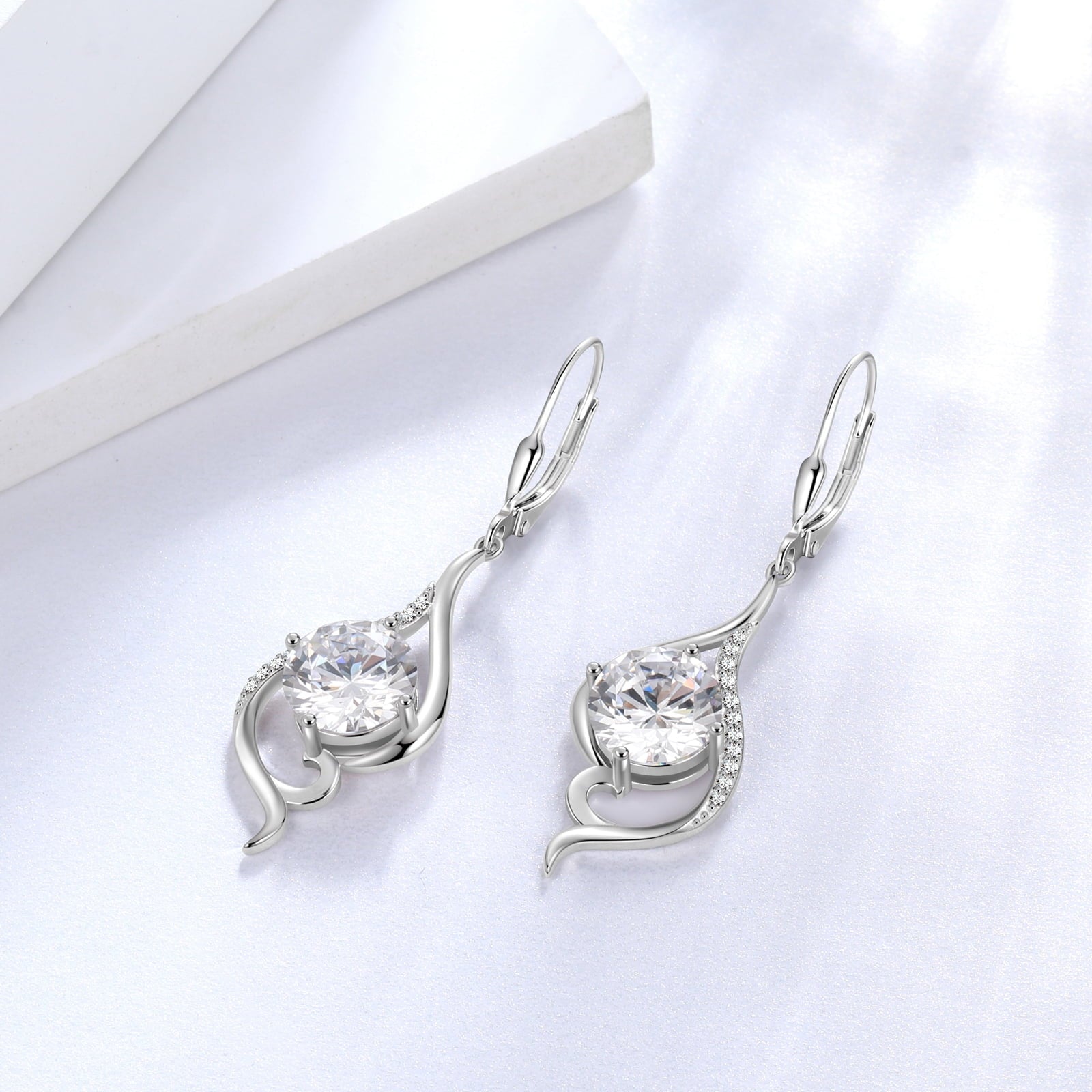 Women Dangle Earrings April Birthstone Earrings Sterling Silver Leverback Diamond Bridal Jewelry Mermaid Tail Wife Birthday Valentines Mother's Day Gift for Her - Aurora Tears