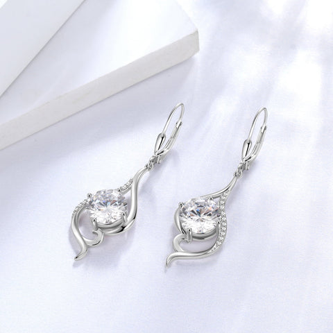Women Dangle Earrings April Birthstone Earrings Sterling Silver Leverback Diamond Bridal Jewelry Mermaid Tail Wife Birthday Valentines Mother's Day Gift for Her - Aurora Tears