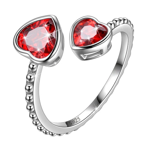 Women Double Love Hearts Birthstone Ring Girls Birthsday Gift 925 Sterling Silver
