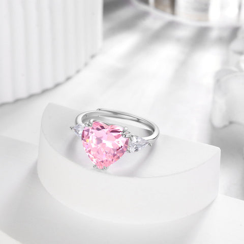 6Ct Women Heart Pink Tourmaline Ring 925 Sterling Silver October Birthstone Rings Jewelry Mother Wedding Birthday Valentine's Day Gift - Aurora Tears