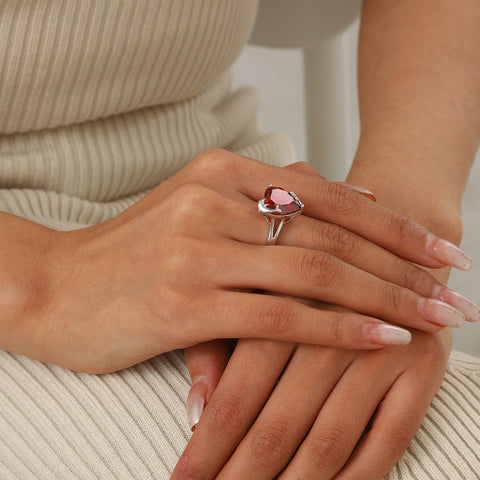 9Ct Women Heart Ring 925 Sterling Silver Dolphin January Birthstone Red Garnet Solitaire Ring Jewelry Mother Birthday Valentine's Day Gift - Aurora Tears