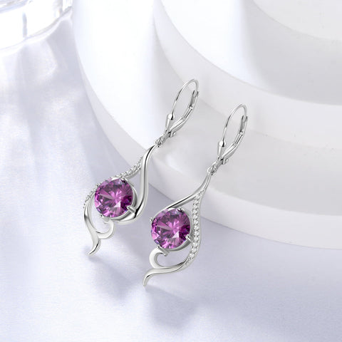 Women Drop Earrings February Birthstone Amethyst Purple Hanging Leverback Earring Sterling Silver Jewelry Christmas Birthday Valentine's Day Gift for Her/Wife/Mom - Aurora Tears