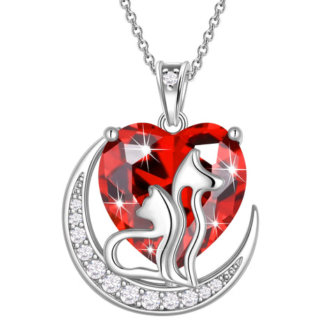 Collar con colgante de gato y perro para mujer, con forma de corazón y piedra natal, ideal como regalo para amantes de las mascotas.