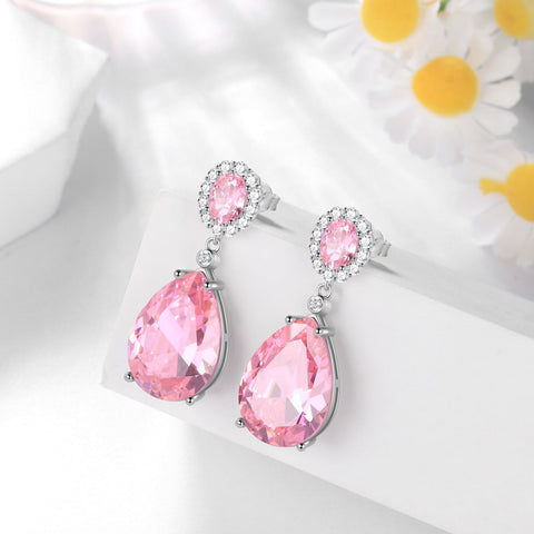 10Ct Pink Women Dangle Earrings Teardrop October Birthstone Tourmaline Earring Jewelry 925 Sterling Silver Mom Birthday Christmas Valentine's Day Gift - Aurora Tears