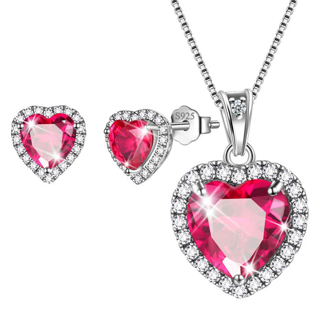 Ensembles de bijoux cœurs 3 pièces, collier avec pierre de naissance pour femmes, boucles d'oreilles, bijoux pour filles, cadeau d'anniversaire, argent Sterling 925