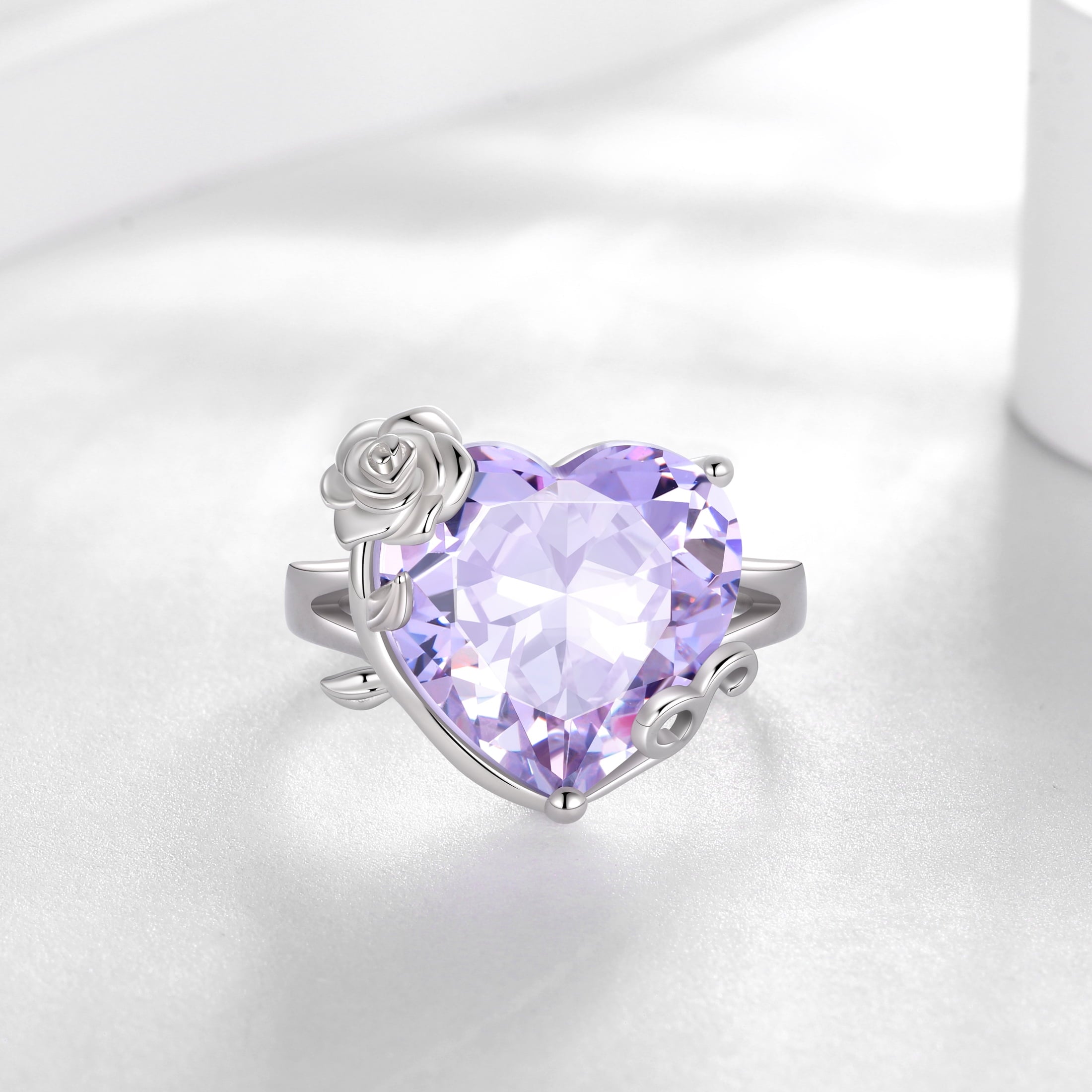 9Ct Women Heart Ring 925 Sterling Silver Rose Flower June Birthstone Alexandrite Solitaire Ring Jewelry Birthday Gift for Mother - Aurora Tears