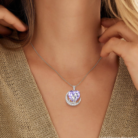 Women Animal Cat Dog Necklace Purple Heart June Birthstone Charm Alexandrite Crystal Pendant Jewelry Birthday Gift for Mother Wife Daughter Pet Lover - Aurora Tears