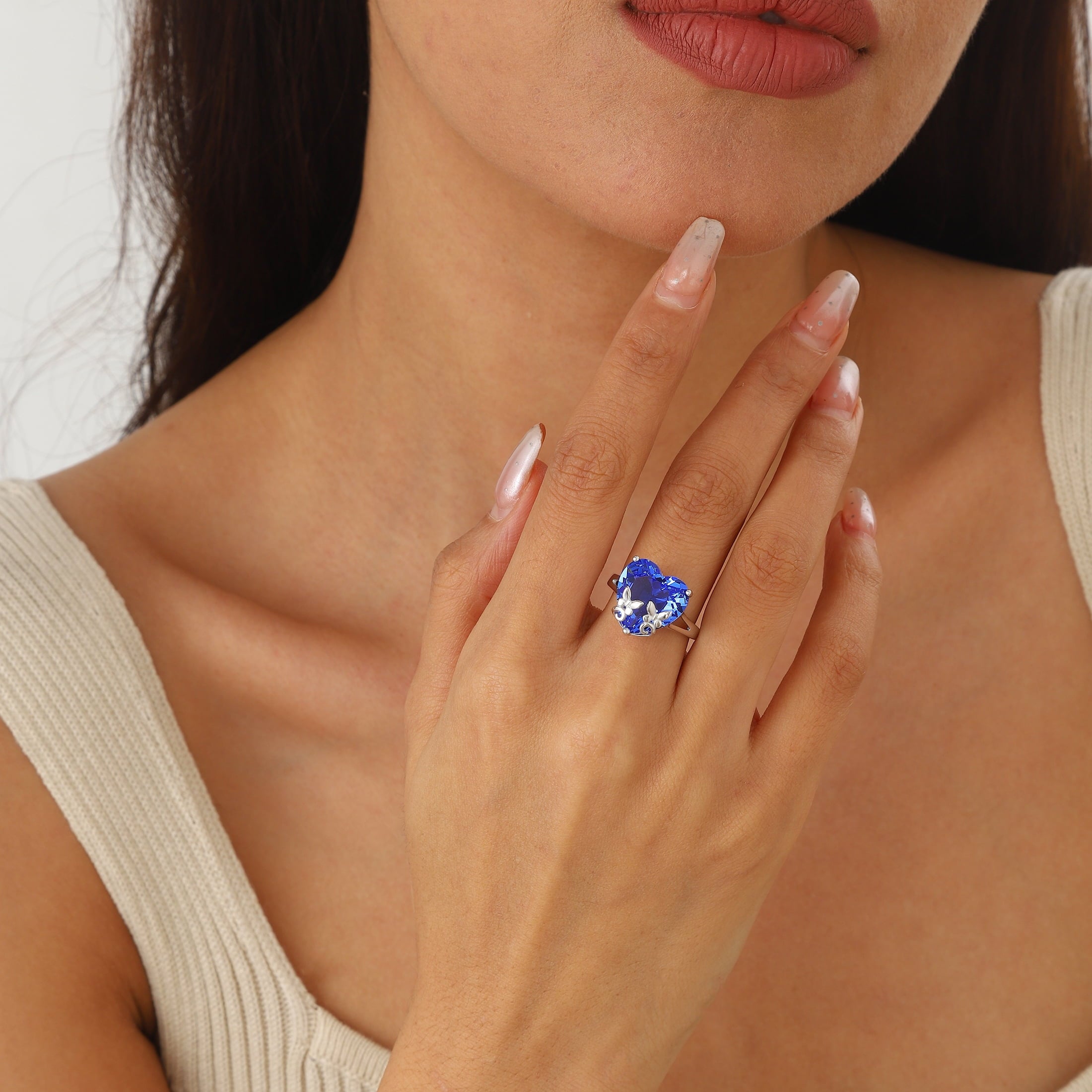 9Ct Women Heart Ring 925 Sterling Silver Butterfly December Birthstone Tanzanite Blue Solitaire Ring Jewelry Mom Christmas Birthday Gift - Aurora Tears