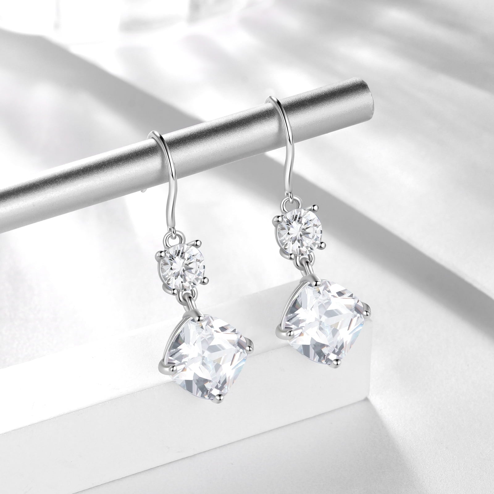 925 Sterling Silver Hook Women Dangle Earrings April Birthstone Earrings Diamond Crystal Wedding Bridal Jewelry Valentine's Day Gift - Aurora Tears