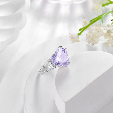 6Ct Heart Women Rings 925 Sterling Silver June Birthstone Alexandrite Band Jewelry Mother Grandma Birthday Valentine's Day Gift - Aurora Tears